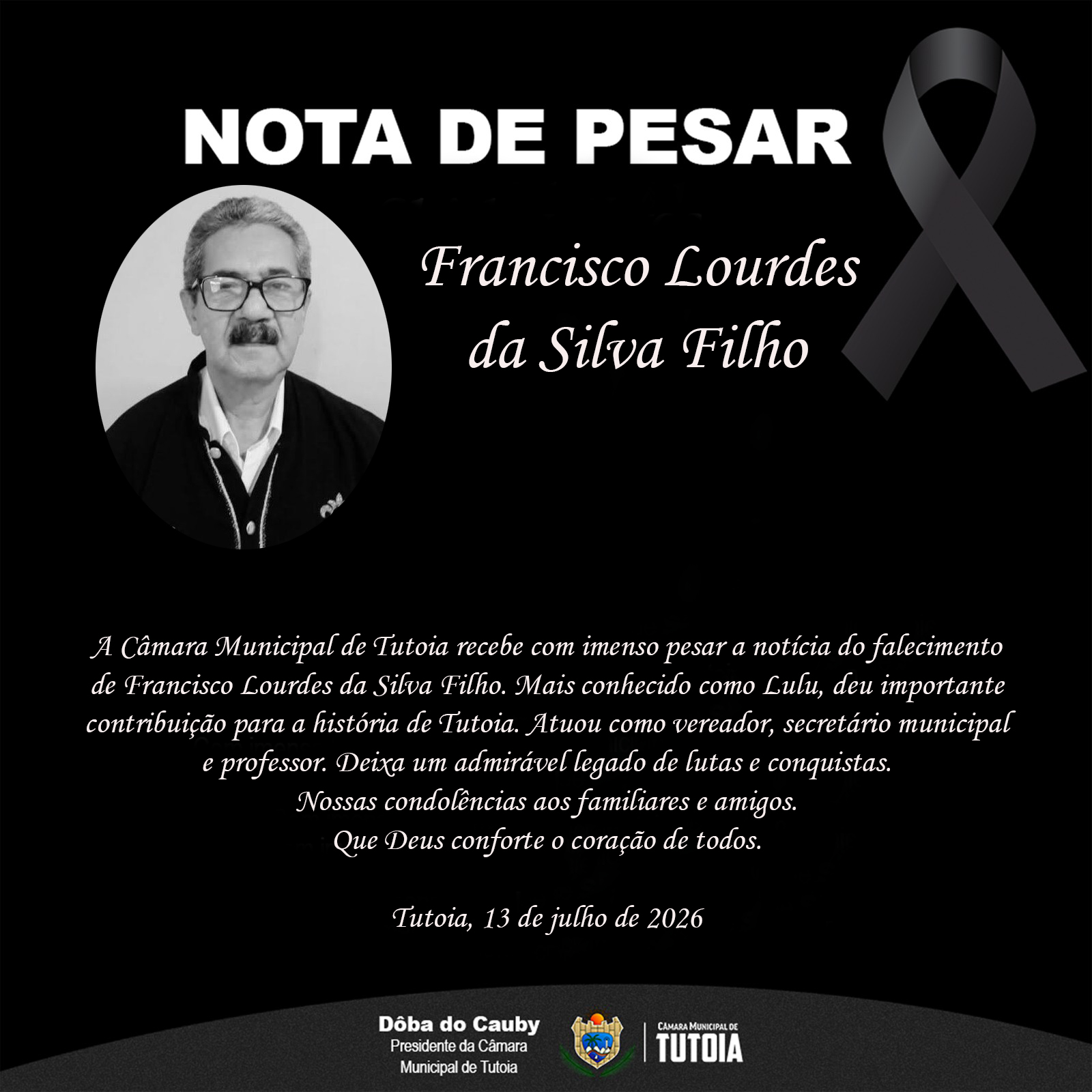 Nota de pesar pelo falecimento de Francisco Lourdes da Silva Filho  